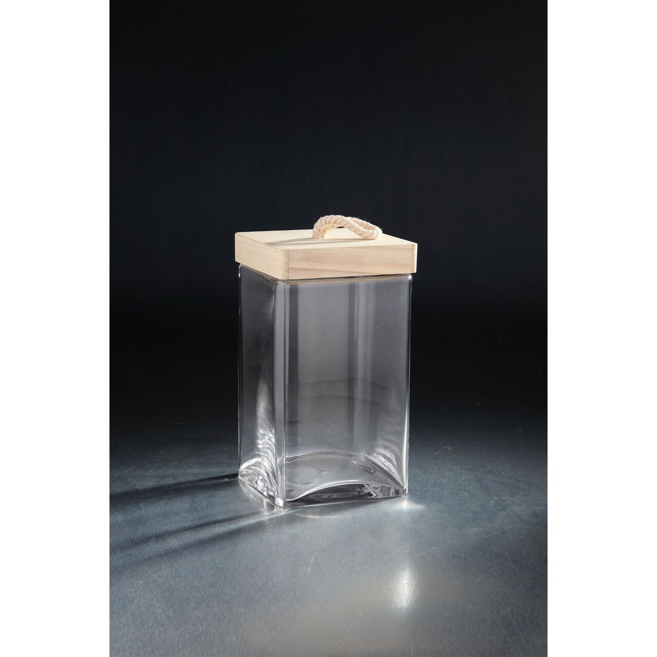 CC Home Furnishings 10" Clear Hand Blown Glass Square Jar with Beige Lid